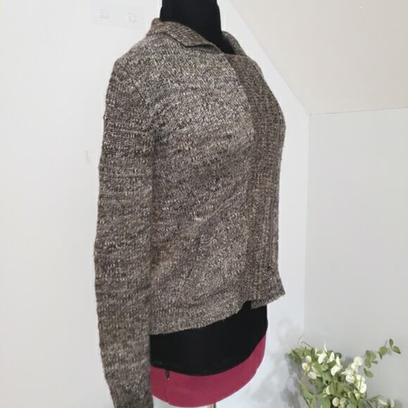Gap Asymmetric Zipper Long Sleeve Wool Alpaca Brown Knit Cardigan Sweater Edgy S - Picture 2 of 13